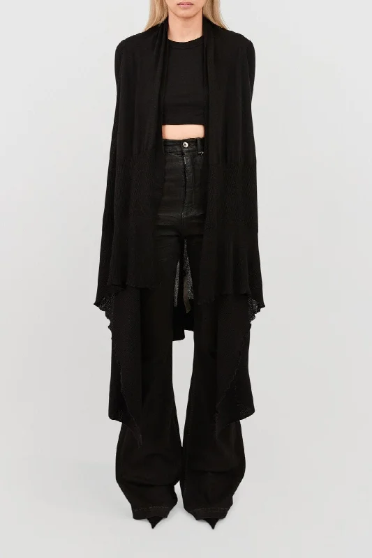 Rick Owens Long Wrap Cardigan in Black Layered Multi-layer Single Layer