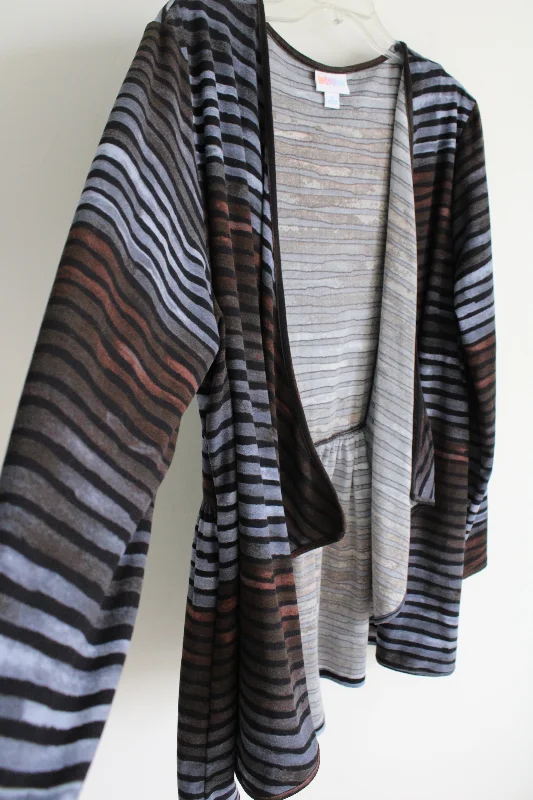LuLaRoe Blue Black Striped Cardigan | XL Cable Knit Ribbed Knit Lace Knit