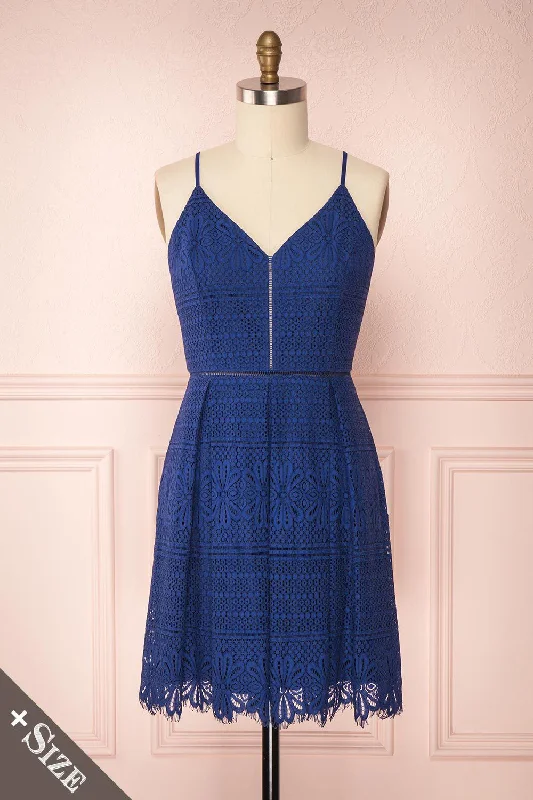 Deliciai Navy | Short Lace Dress
