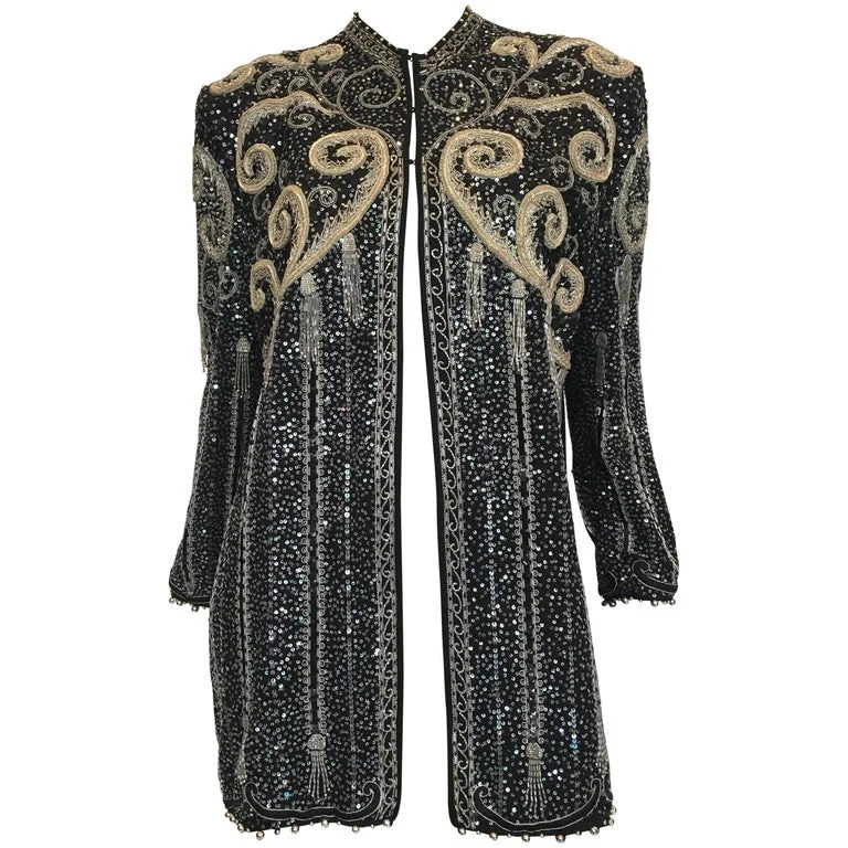 Zandra Rhodes 1980's Beaded and Sequined Jacket Herringbone Jacket Checkered Jacket Solid Jacket