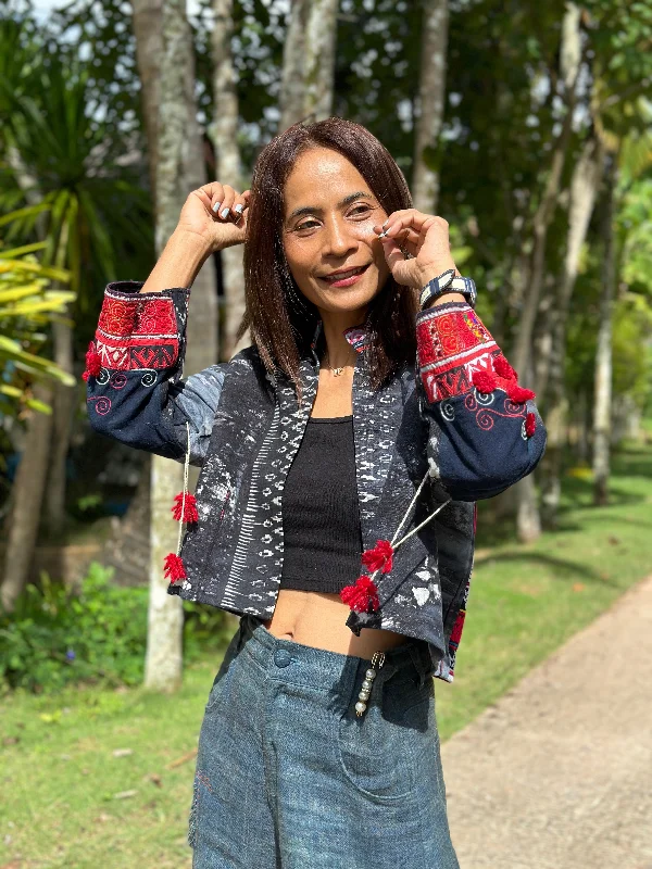 Hemp Crop Top Jacket Welt Pockets Slit Pockets Flap Pockets