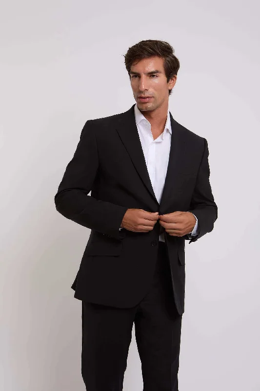 Men Regular Fit Suit Jacket - Black Collared Jacket Crew Neck Jacket Turtle Neck Jacket