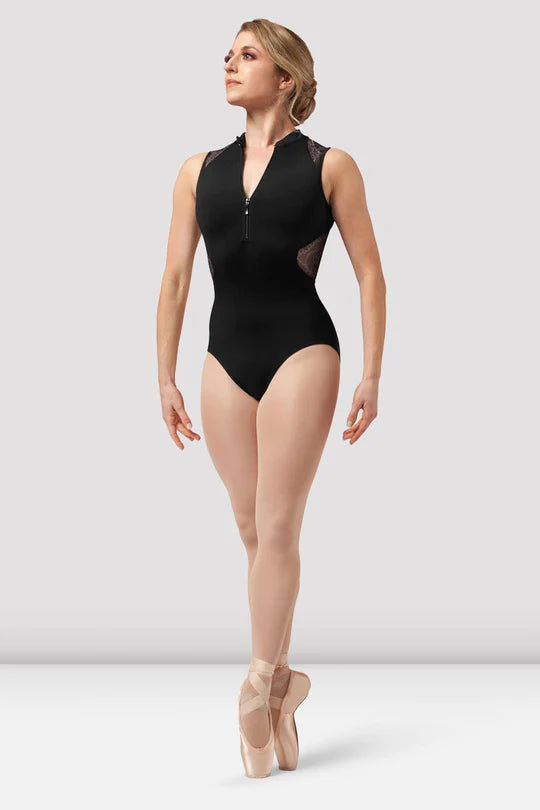 Bloch Women's Harper Zip Lace Tank Leotard teal tank top