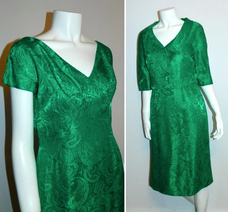 vintage 1950s emerald green wiggle dress Lee Claire Brocade suit bolero jacket M - L Bomber Jacket Anorak Windbreaker