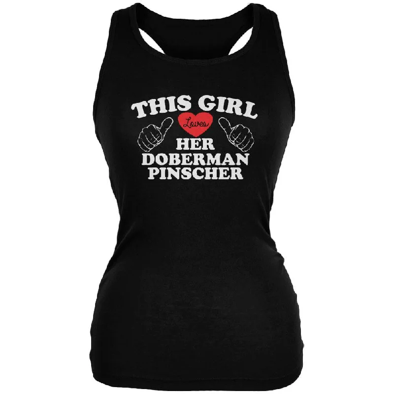 Valentines This Girl Loves Her Doberman Black Juniors Soft Tank Top essential tank top