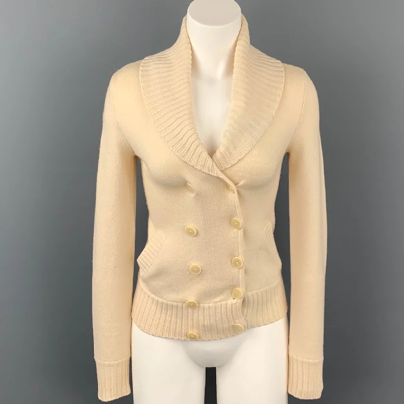 RALPH LAUREN Black Label Size XS Cream Cashmere Blend Double Breasted Cardigan Houndstooth Herringbone Solid RALPH LAUREN Black Label Size XS Cream Cashmere Blend Double Breasted Cardigan Houndstooth Herringbone Solid
