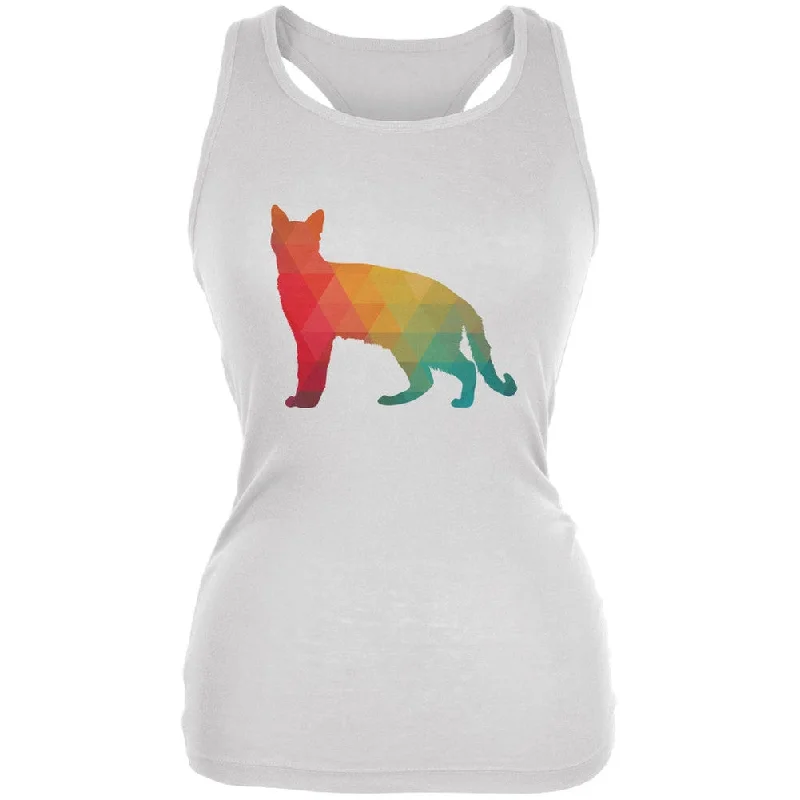 Cat Geometric White Juniors Soft Tank Top scoop neck tank