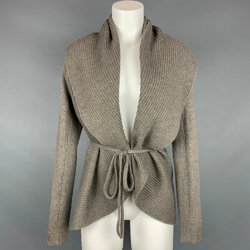 REPEAT Size S Taupe Knitted Wool / Cashmere Circle Cardigan Thin Thick Dense