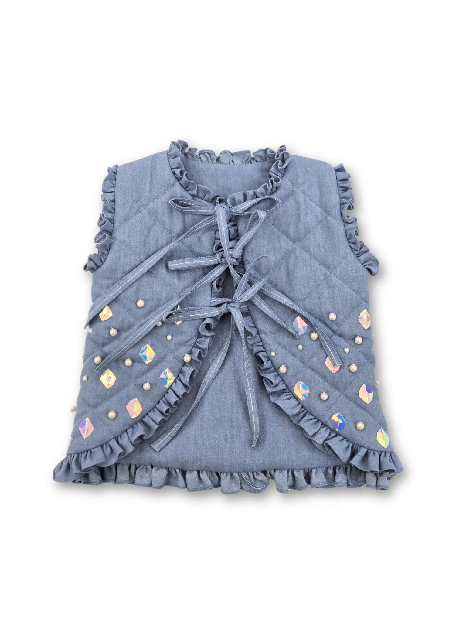 Embroidered Denim Girls Sleeveless Jacket Lace Jacket Ribbed Jacket Sequined Jacket