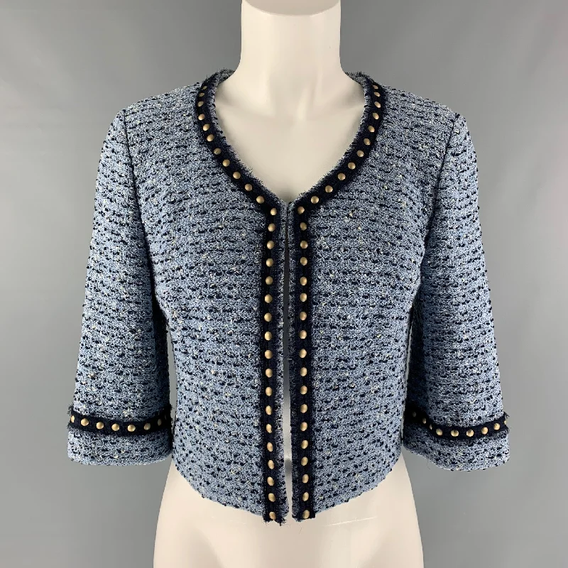 ST. JOHN Size 8 Blue Navy Textured 3/4 Sleeves Cardigan Fleece Fabric Down Fabric Feather Fabric ST. JOHN Size 8 Blue Navy Textured 3/4 Sleeves Cardigan Fleece Fabric Down Fabric Feather Fabric