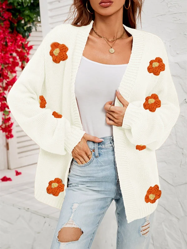 Blue Zone Planet | long-sleeved floral cardigan lantern sleeves knitted sweater jacket Mesh Fabric Canvas Fabric Denim Fabric Blue Zone Planet | long-sleeved floral cardigan lantern sleeves knitted sweater jacket Mesh Fabric Canvas Fabric Denim Fabric