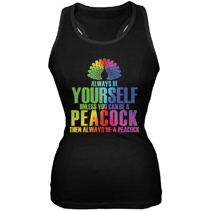 Always Be Yourself Peacock Black Juniors Soft Tank Top floral tank top