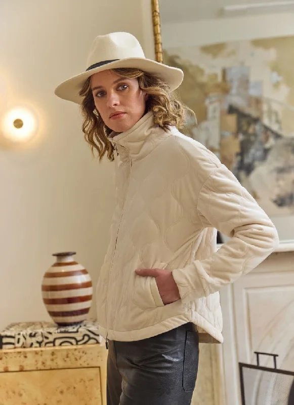 Astra Quilted Velvet Jacket | Chalk Front Pockets Side Pockets Patch Pockets