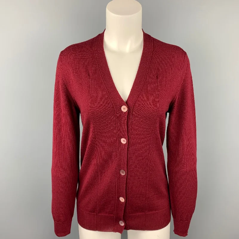 MIU MIU Size 4 Burgundy Knitted Wool Buttoned Cardigan Mesh Fabric Canvas Fabric Denim Fabric MIU MIU Size 4 Burgundy Knitted Wool Buttoned Cardigan Mesh Fabric Canvas Fabric Denim Fabric