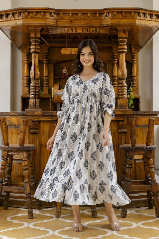 Women Off-White Printed Flared Dress - Rasiya