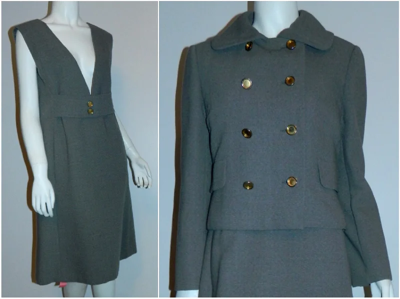 vintage 1960s ORIGINALA dress suit gray wool jumper / pea coat jacket S Wool Jacket Cashmere Jacket Tweed Jacket