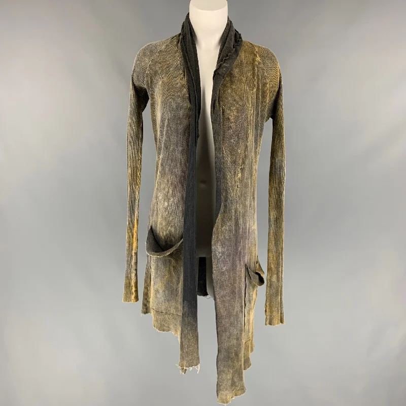 L.G.B Size M Grey & Yellow Cotton Ribbed Asymmetrical Cardigan Houndstooth Herringbone Solid L.G.B Size M Grey & Yellow Cotton Ribbed Asymmetrical Cardigan Houndstooth Herringbone Solid