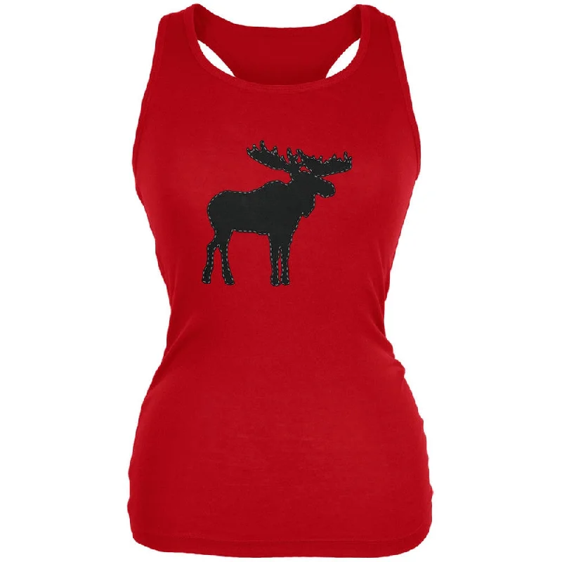Moose Faux Stitched Red Juniors Soft Tank Top slim fit tank