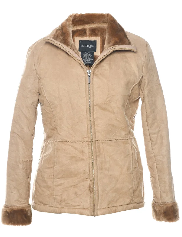 Zip Front Shearling Jacket - M Embroidered Jacket Appliqued Jacket Beaded Jacket