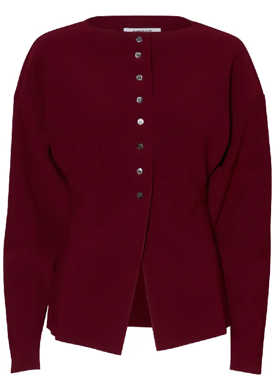 LAY3 Boatneck Cardigan Burgundy Hooded Caped Shawl Collar