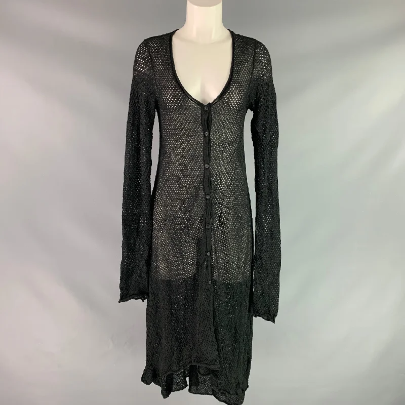 Cardigan Size S Black Acrylic Blend Eyelet Satin Fabric Silk Fabric Chiffon Fabric