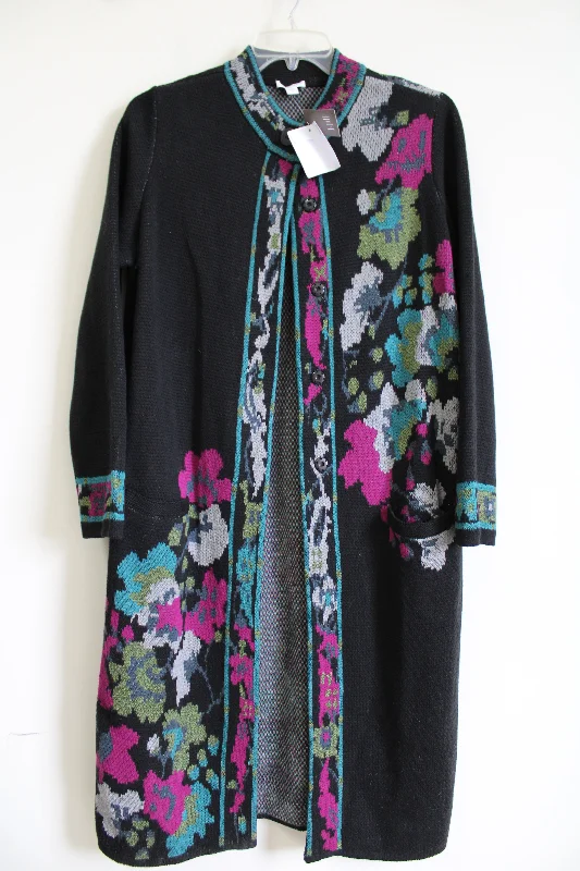 NEW J.Jill Black Floral Duster Long Cardigan | M Herringbone Houndstooth Plaid