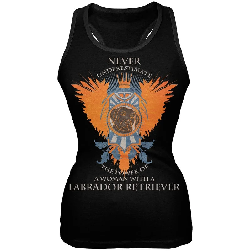 Never Underestimate Woman Power Labrador Juniors Black Tank Top lime green tank