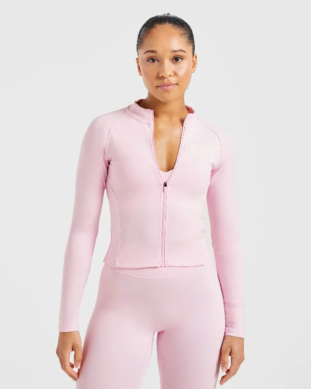 Staple Zip Jacket - Pastel Pink Ribbed Jacket Pleated Jacket Ruffled Jacket