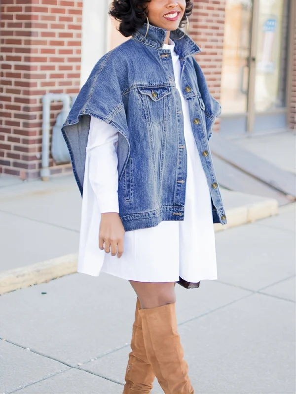 Armless Denim Jacket Snapped Jacket Toggled Jacket Drawstring Jacket