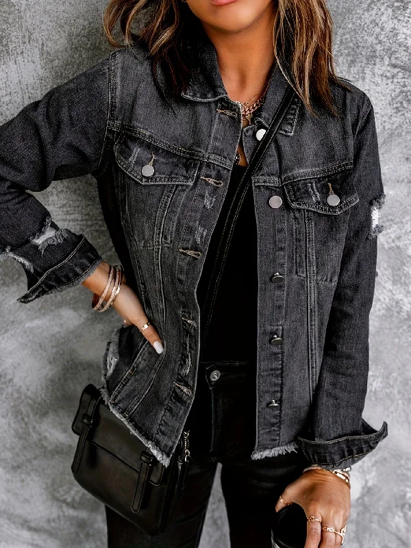 Button-Down Denim Jacket Ribbed Jacket Pleated Jacket Ruffled Jacket