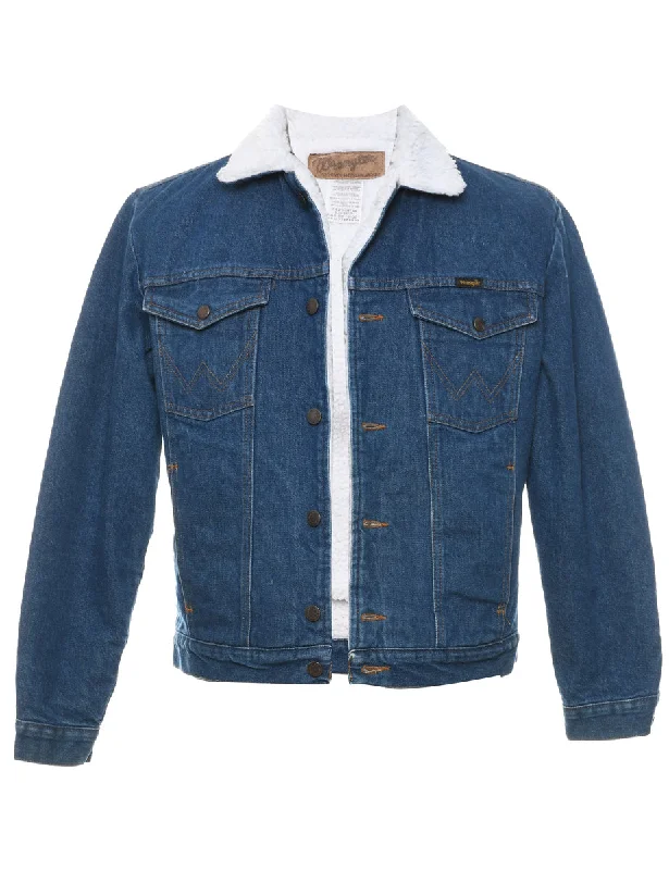 Wrangler Medium Wash Embroidered Horse Design Shearling Denim Jacket - S Mesh Jacket Canvas Jacket Denim Jacket