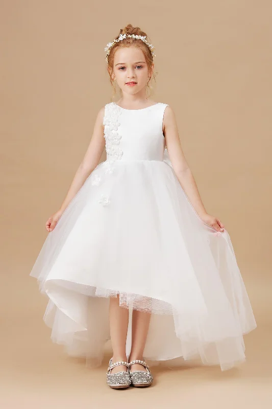 Chic Tulle Stain Sleeveless Applique Flower Girl Dresses With Bownet