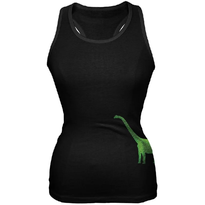 Brachiosaurus Dinosaur Distressed Black Juniors Soft Tank Top lounge tank top