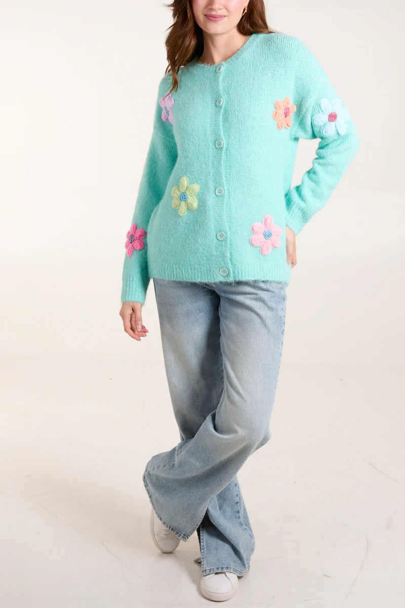 Nova Flower Cardigan Chenille Blend Fleece Blend Nylon Blend