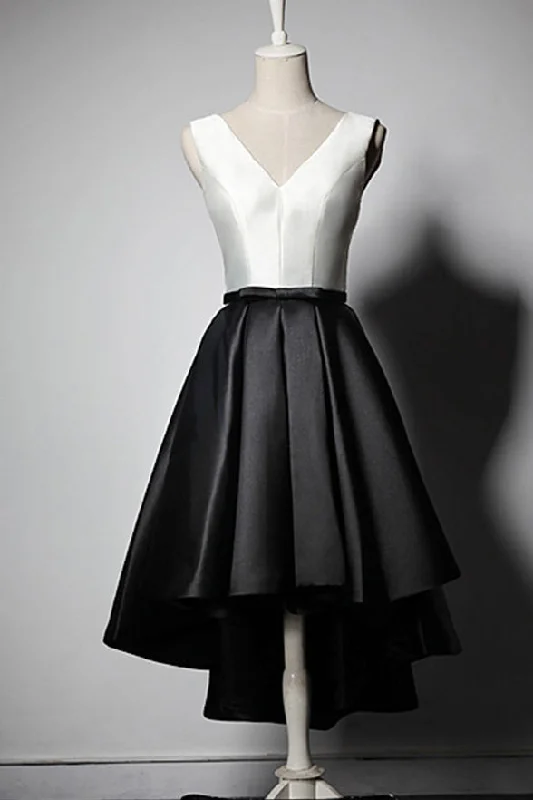 Elegant A Line V Neck White Black High Low Prom Homecoming Dresses Party Graduation Dress