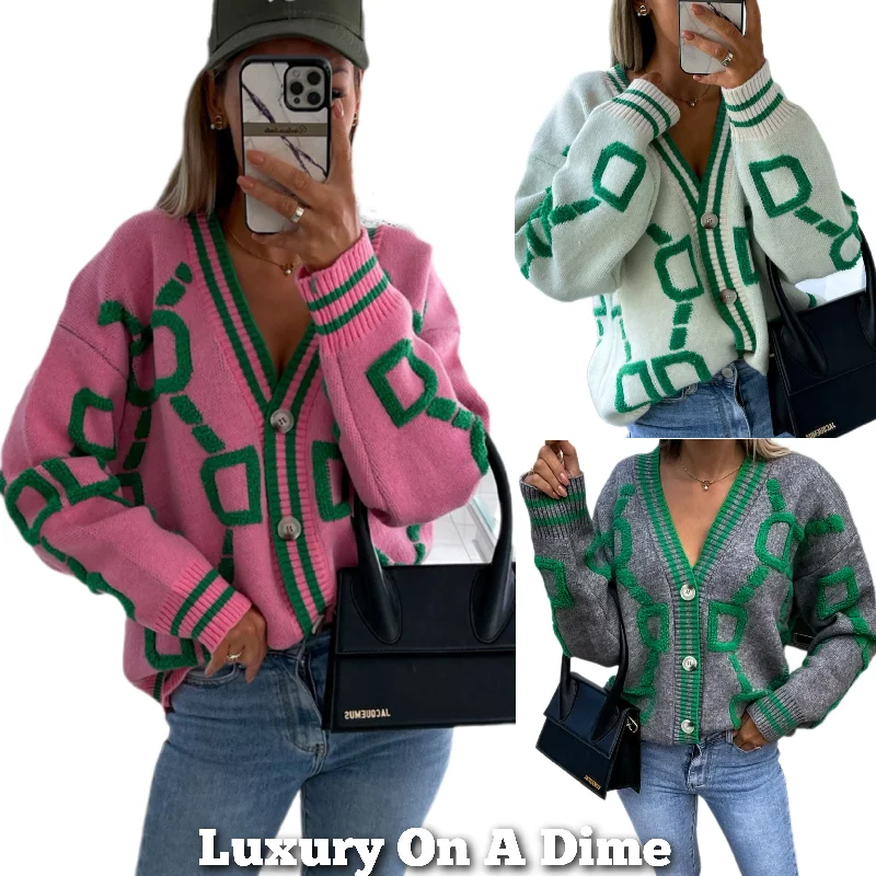 Fuzzy Varsity Cardigan Letterman Contrast Raised Long Sleeve Knit Button-Up Top Plaid Cardigan Polka Dot Checkered Fuzzy Varsity Cardigan Letterman Contrast Raised Long Sleeve Knit Button-Up Top Plaid Cardigan Polka Dot Checkered