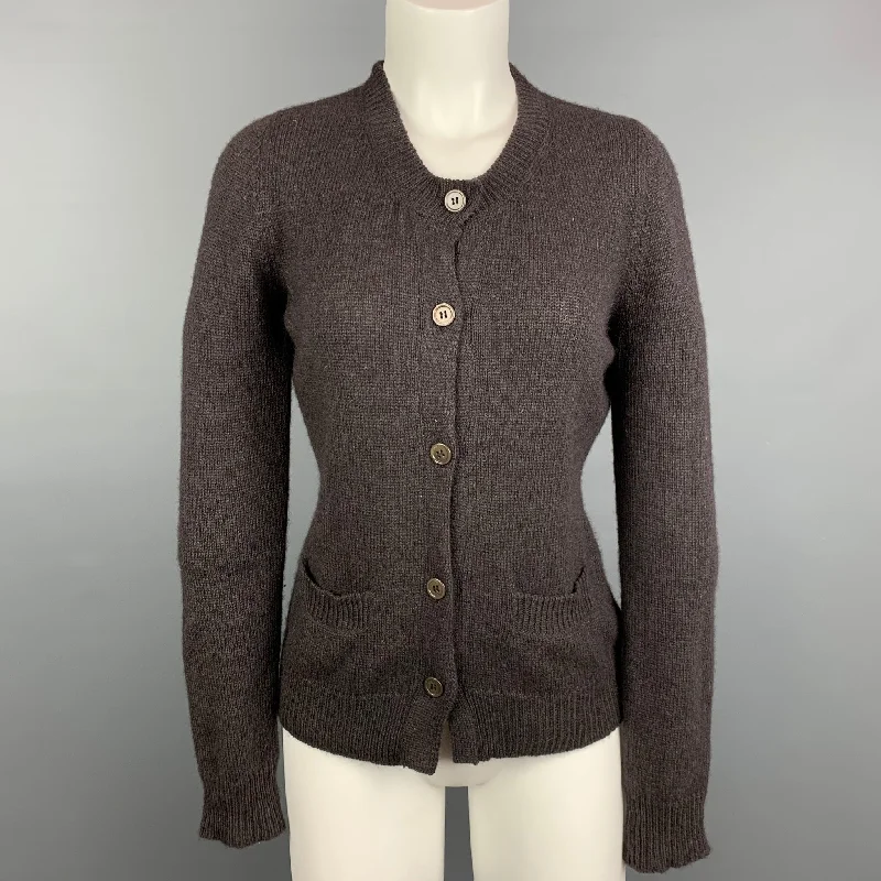 KRISTENSEN DU NORD Size S Brown Knitted Cashmere Blend Buttoned Cardigan Mesh Blend Leather Blend Suede Blend