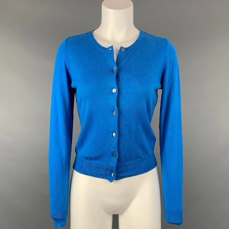 MARGARET OLEARY Size XS Blue Jersey Cotton Buttoned Cardigan Ribbed Striped Patterned MARGARET OLEARY Size XS Blue Jersey Cotton Buttoned Cardigan Ribbed Striped Patterned