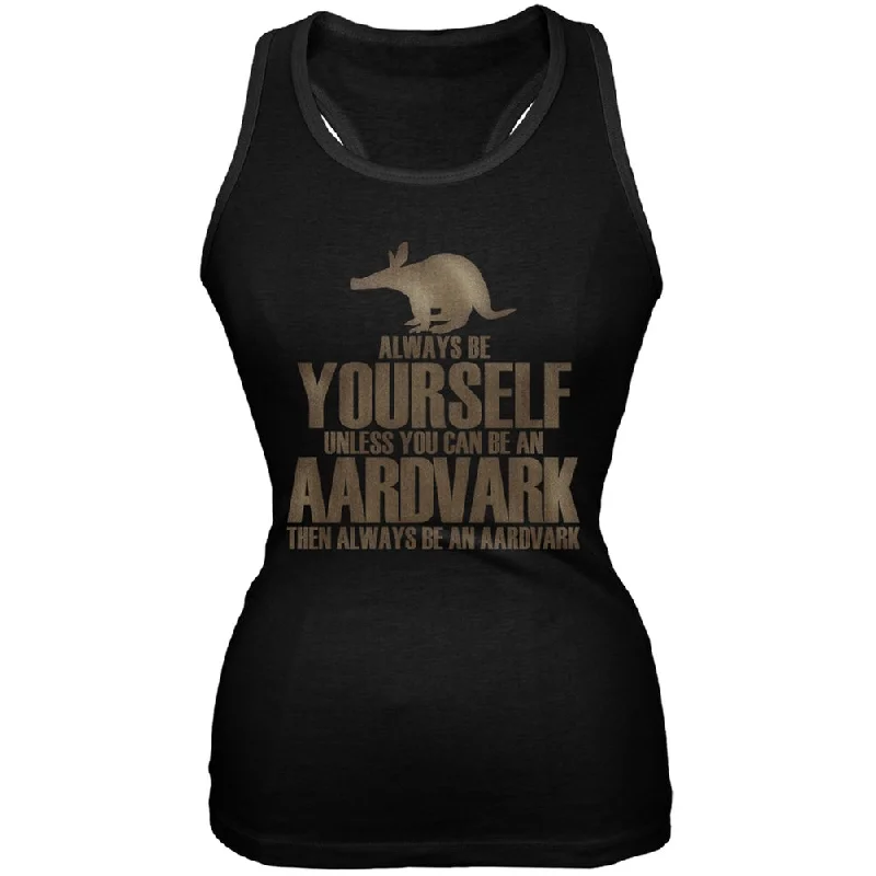 Always Be Yourself Aardvark Black Juniors Soft Tank Top off shoulder tank