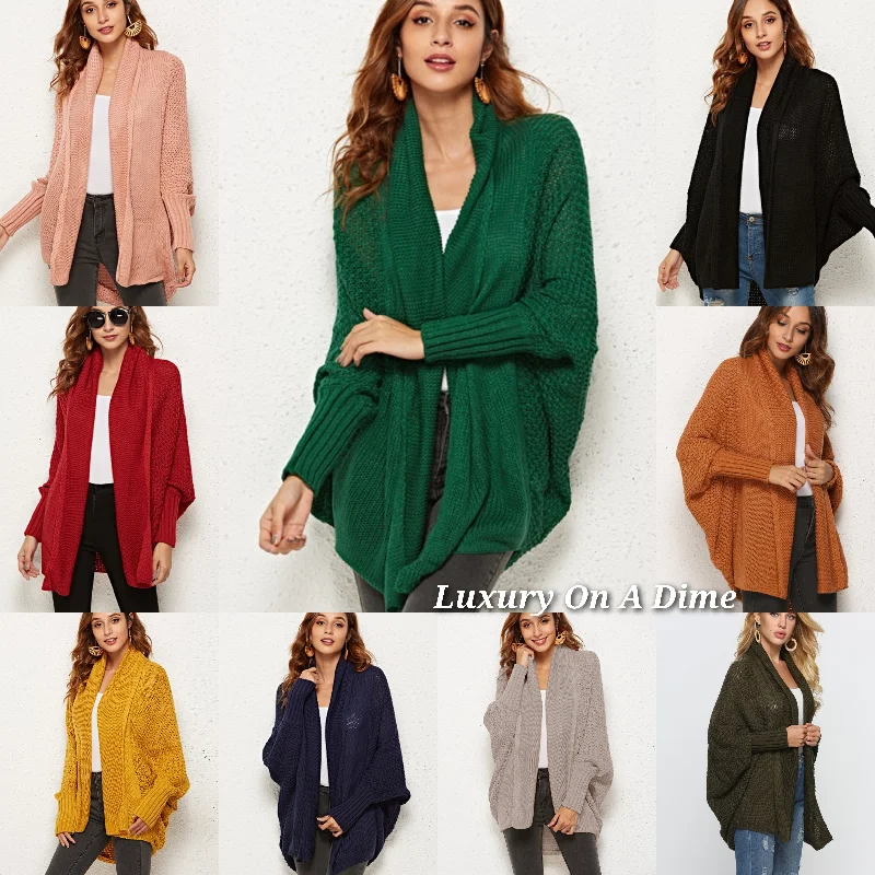 Oversized Knit Cardigan Batwing Sleeve Lightweight Baggy Open Front Sweater Polka Dot Checkered Tartan Oversized Knit Cardigan Batwing Sleeve Lightweight Baggy Open Front Sweater Polka Dot Checkered Tartan