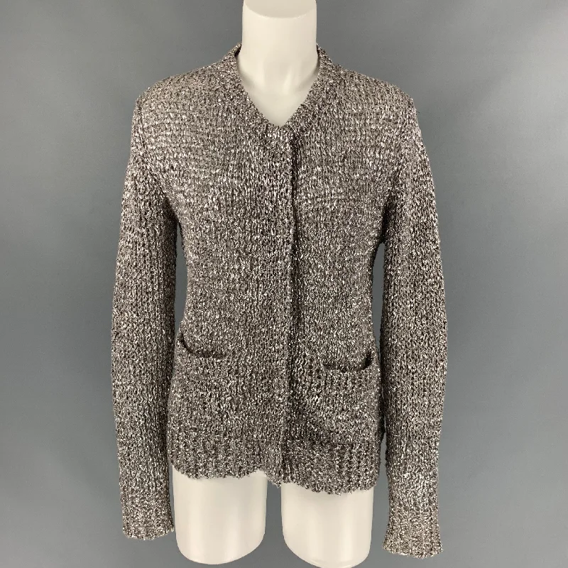 DRIES VAN NOTEN Size M Silver Metallic Cotton / Polyester Cardigan Cashmere Blend Cotton Blend Poly Blend DRIES VAN NOTEN Size M Silver Metallic Cotton / Polyester Cardigan Cashmere Blend Cotton Blend Poly Blend