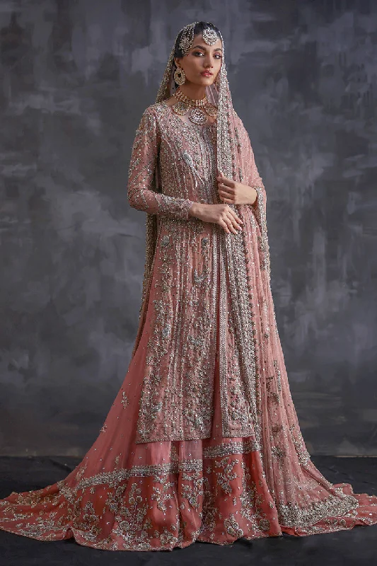 Pakistani Bridal Dress in Pink Gharara and Jacket Style Fleece Fabric Down Fabric Feather Fabric