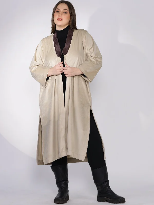 Beige Suede Shawl Collar Jacket Chenille Fabric Brocade Fabric Lace Fabric