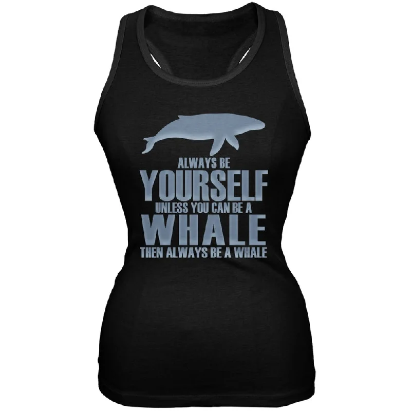 Always Be Yourself Whale Black Juniors Soft Tank Top solid color tank