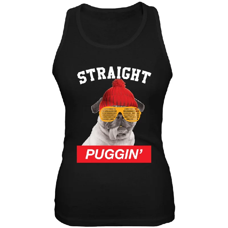 Straight Puggin' Black Soft Juniors Tank Top soft tank top
