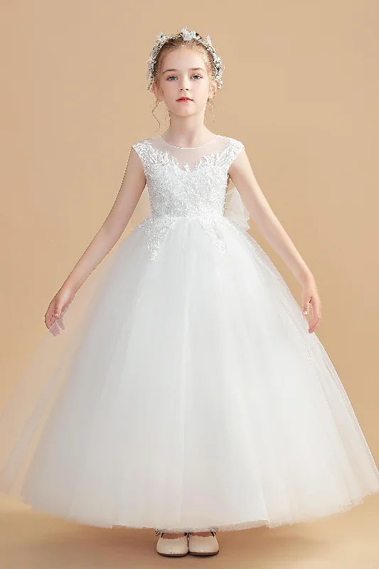Tulle Ivory Round Neck Flower Girl Dresses With Bowknot