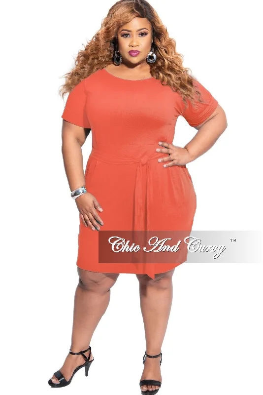 Final Sale Plus Size Rolled Sleeve Tie Dress in Ash Copper