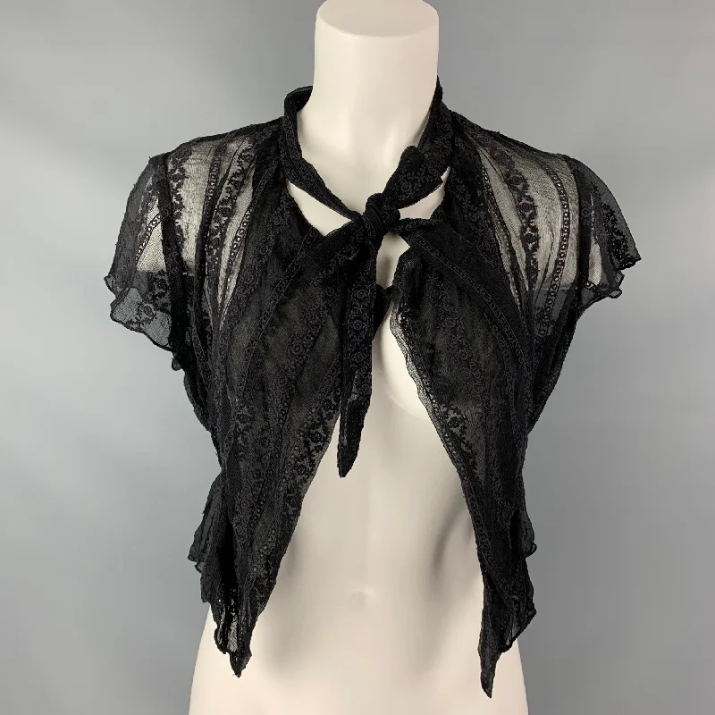 GRAHAM & SPENCER Size S Black Silk Embroidered Cardigan Blouse Slim Fit Regular Fit Oversized GRAHAM & SPENCER Size S Black Silk Embroidered Cardigan Blouse Slim Fit Regular Fit Oversized