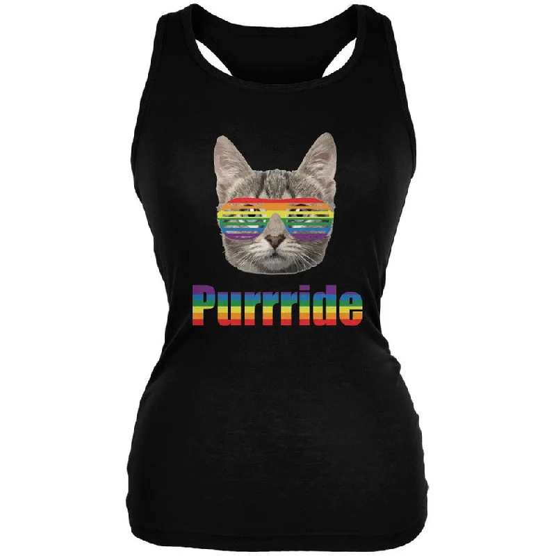 LGBT Purride Funny Cat Black Juniors Soft Tank Top sequin tank top
