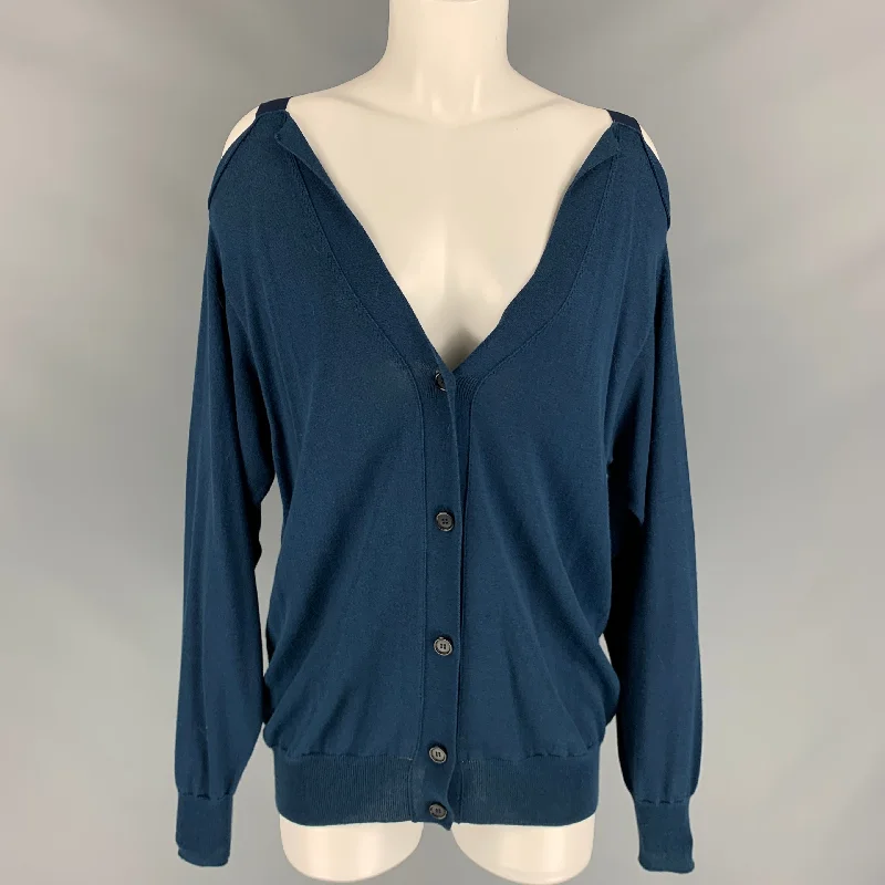MAISON MARGIELA Size M Navy Jersey Off-Shoulder Cardigan Hooded Caped Shawl Collar